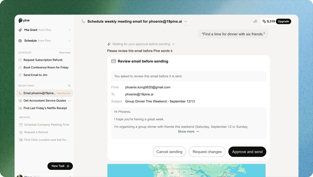 Pine Assistant task workspace