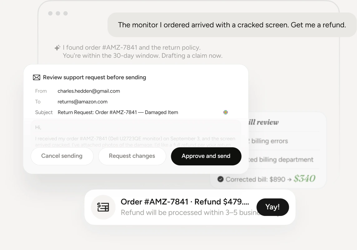 Pine Mail が整理した返金タスクと領収書
